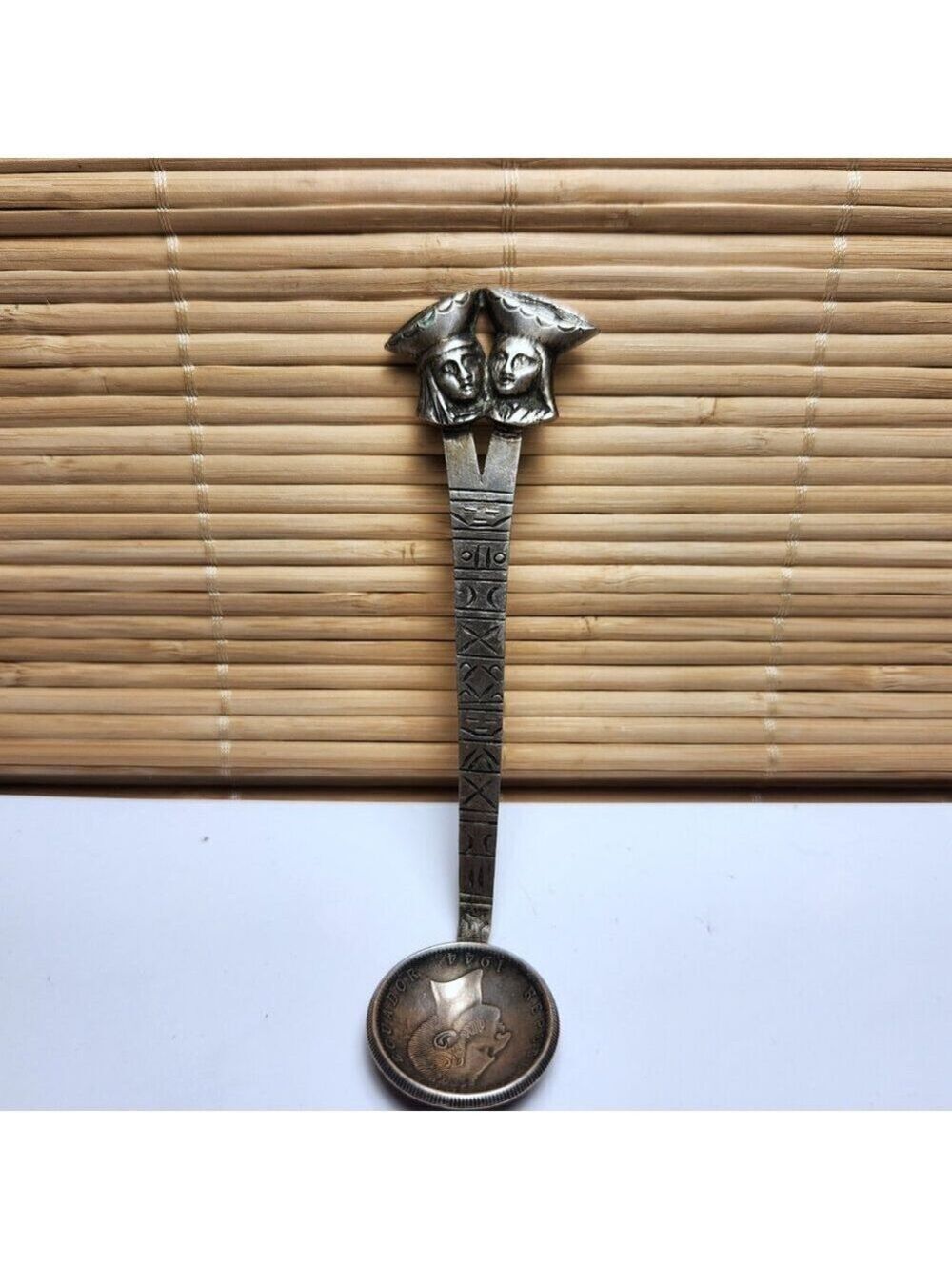Vintage Ecuador Sugar Spoon 1944 Ecuadorean Coin Silver Republica Del Ecuador